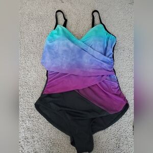 Embrace Your Curves Women's Ombre Colorful Draped One-Piece Swimsuit